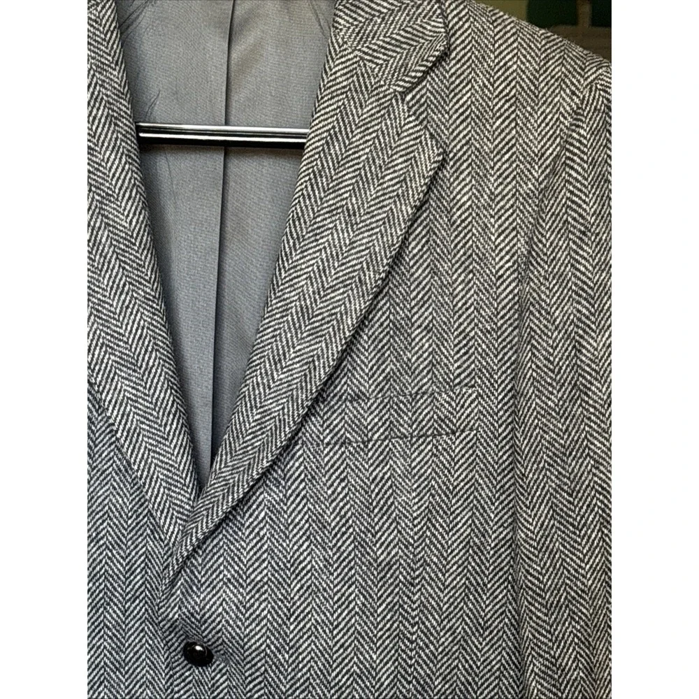 Anderson Little Mens Grey Herringbone Blazer Sport Coat Two Woven Buttons Jacket
